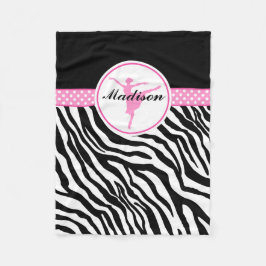 Roze Jouw naam Zebra Print Ballet Dancer Fleece Deken
