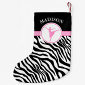 Roze Jouw naam Zebra Print Ballet Dancer Kleine Kerstsok (Achterkant)