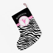 Roze Jouw naam Zebra Print Ballet Dancer Kleine Kerstsok (Achterkant (Hangend))