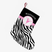Roze Jouw naam Zebra Print Ballet Dancer Kleine Kerstsok (Voorkant (Hangend))