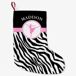 Roze Jouw naam Zebra Print Ballet Dancer Kleine Kerstsok