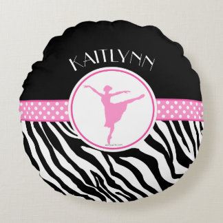 Roze Jouw naam Zebra Print Ballet Dancer Rond Kussen