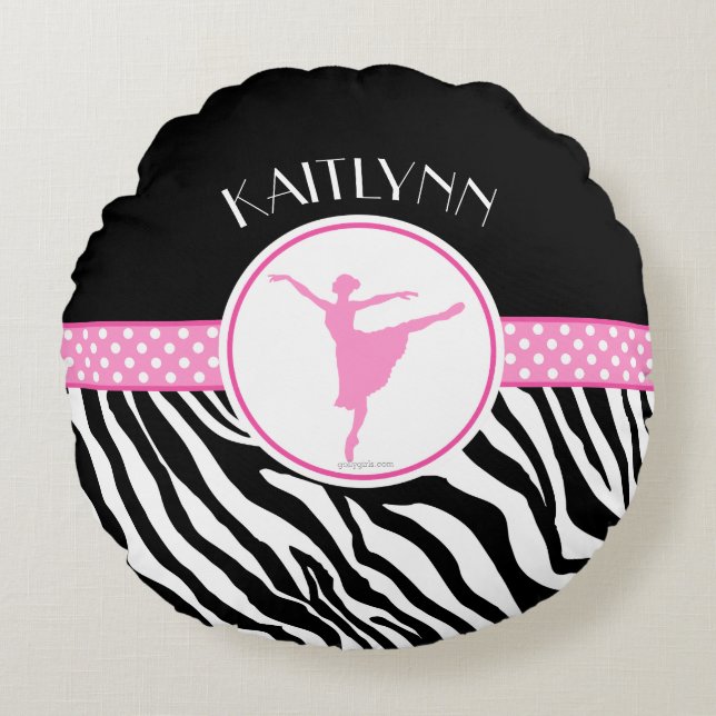 Roze Jouw naam Zebra Print Ballet Dancer Rond Kussen (Voorkant)