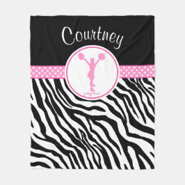 Roze Jouw naam Zebra Print Cheerleader / Pom Fleece Deken