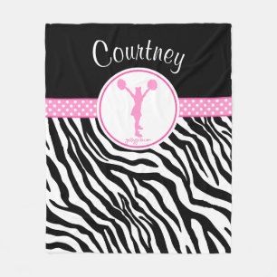 Roze Jouw naam Zebra Print Cheerleader / Pom Fleece Deken