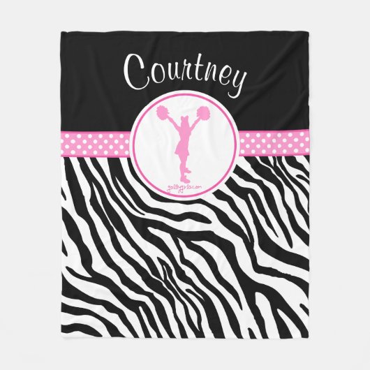 Roze Jouw naam Zebra Print Cheerleader / Pom Fleece Deken (Voorkant)