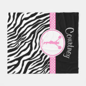 Roze Jouw naam Zebra Print Cheerleader / Pom Fleece Deken (Voorkant (Horizontaal))