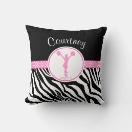Roze Jouw naam Zebra Print Cheerleader / Pom Kussen