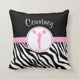 Roze Jouw naam Zebra Print Cheerleader / Pom Kussen