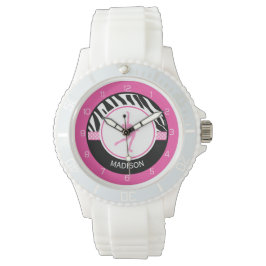 Roze Jouw naam Zebra Print kunstschaatsen Horloge
