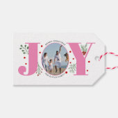 Roze Joy met kerstfoto voor bessen Cadeaulabel (Voorkant (Horizontaal))
