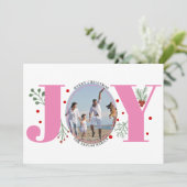 Roze Joy met kerstfoto voor bessen Feestdagenkaart (Staand voorkant)