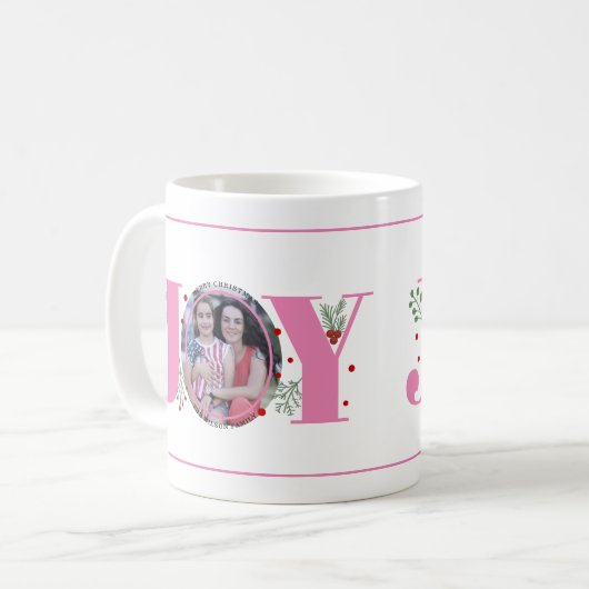 Roze Joy met kerstfoto voor bessen Koffiemok (Voorkant links)