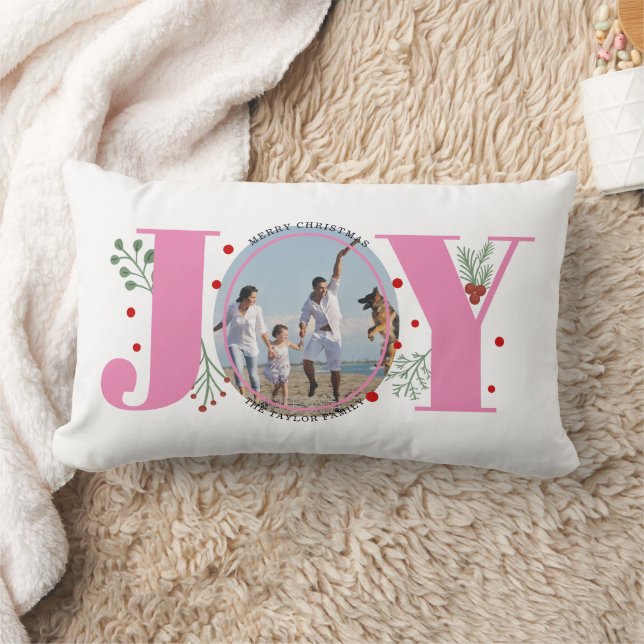 Roze Joy met kerstfoto voor bessen Kussen (Deken)