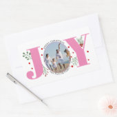 Roze Joy met kerstfoto voor bessen Rechthoekige Sticker (Envelop)