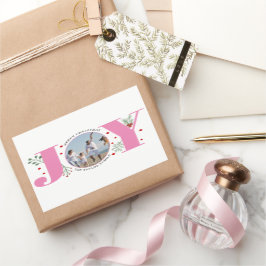 Roze Joy met kerstfoto voor bessen Rechthoekige Sticker