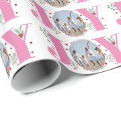 Roze JOY Vrolijke kerstvakantie foto Cadeaupapier (Rol Hoek)