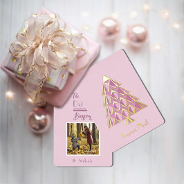 Roze Joyoux Noel Foto Kerstkaart Folie Uitnodiging