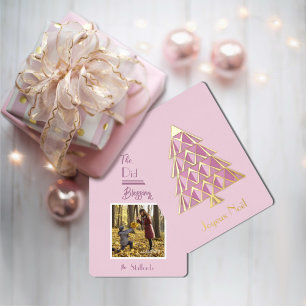 Roze Joyoux Noel Foto Kerstkaart Folie Uitnodiging