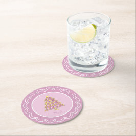 Roze Joyoux Noel Papier Bord Ronde Kartonnen Onderzetter