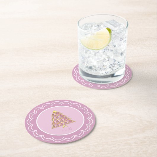 Roze Joyoux Noel Papier Bord Ronde Kartonnen Onderzetter (Insitu)