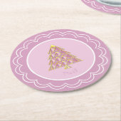 Roze Joyoux Noel Papier Bord Ronde Kartonnen Onderzetter (Gebogen)