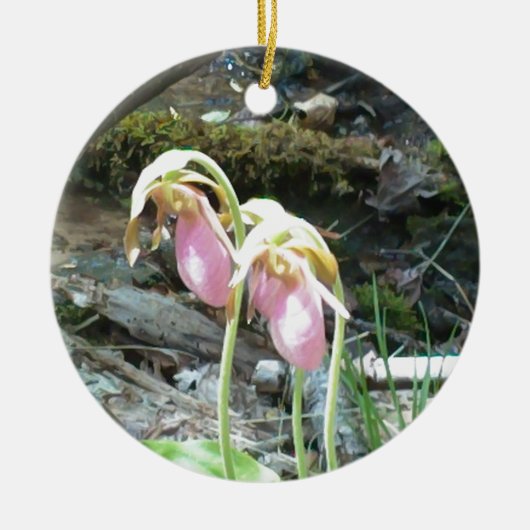 Roze juffrouw slipper orchidee keramisch ornament (Voorkant)