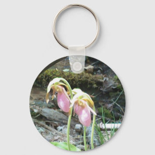 Roze juffrouw slipper orchidee sleutelhanger