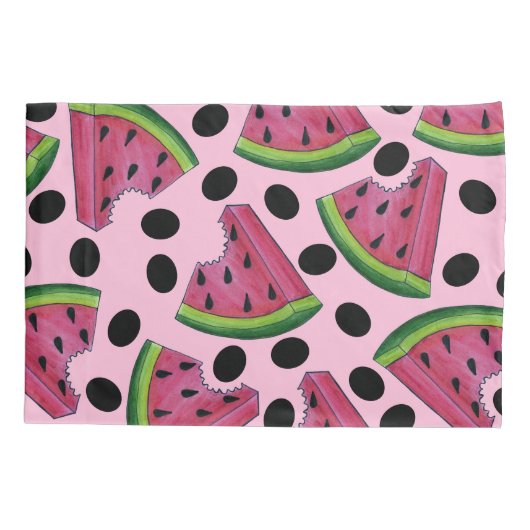 Roze Juicy Watermeloen Wedge Seeds Fruit Kussensloop (Achterkant)