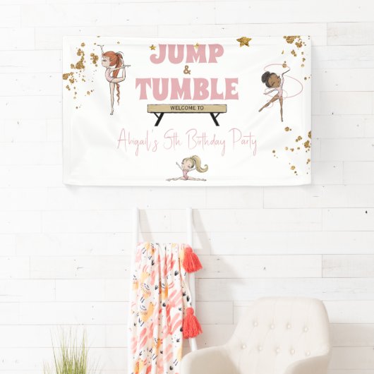 Roze Jump & Tumble Gymnastiek Verjaardagsfeest Spandoek (Insitu)