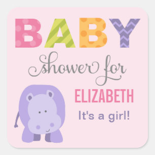 Roze Jungle Dieren Baby Meisje Shower Vierkante Sticker