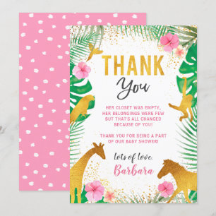 Roze Jungle Dieren Baby Shower Bedankkaart