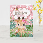 Roze jungle giraffe thema 2de verjaardag meisje kaart (Gele Bloem)