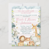 Roze Jungle Safari Baby Shower Uitnodiging (Voorkant)