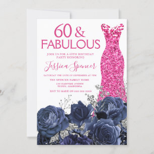 Roze Jurk 60e Verjaardagsfeestje Marine Bloemen Kaart