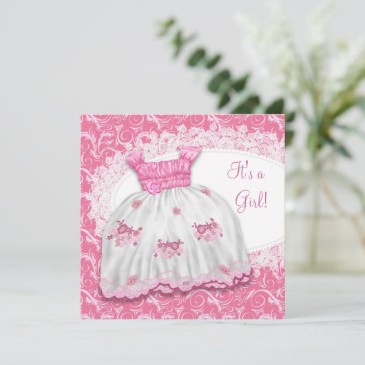  Roze Jurk Baby shower Kaart (Staand voorkant)