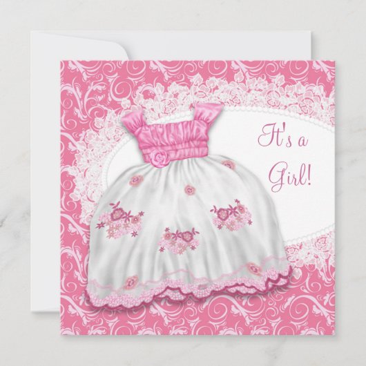  Roze Jurk Baby shower Kaart (Voorkant)