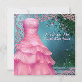 Roze Jurk Blauwgroen Blauw Rozen Quinceanera Kaart (Voorkant)