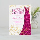 Roze Jurk Bloemen Brunch Bubble Vrijgezellenfeest  Folie Uitnodiging (Staand Voorkant)