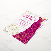 Roze Jurk Bloemen Brunch Bubble Vrijgezellenfeest  Folie Uitnodiging (Gedraaid)