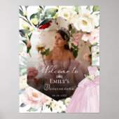 Roze Jurk Bloemen Foto Quinceañe Welkom Teken Poster (Voorkant)