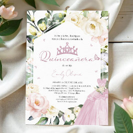 Roze Jurk Bloemen Foto Quinceañera Spaans Kaart