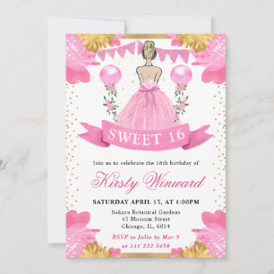 Roze Jurk Blond Prinses Sweet 16 Kaart