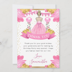 Roze Jurk Blond Prinses Verjaardag Bedankkaart