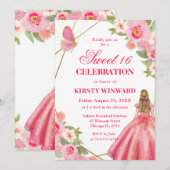 Roze jurk blond vrouw bloemen zoet 16 kaart (Voorkant / Achterkant)