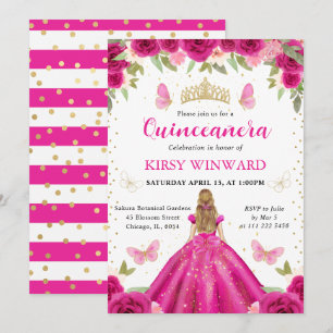 Roze jurk Blonde prinses Quinceanera Kaart