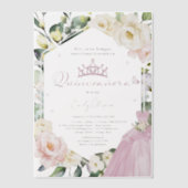 Roze Jurk Boho Floral Lijst Quinceañera Spaans Vellum Uitnodigingen (Voorkant)