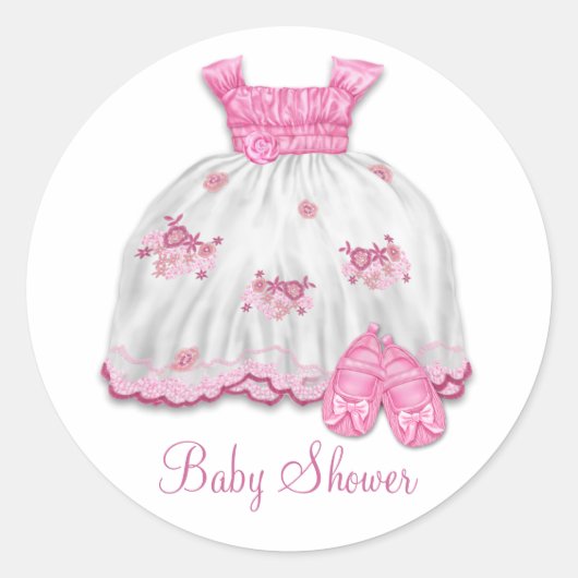 Roze Jurk Booties Baby shower Ronde Sticker (Voorkant)