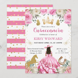 Roze Jurk Bruine Haren Westerse Prinses Quinceaner Kaart