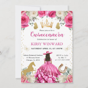 Roze Jurk Bruine Haren Westerse Prinses Quinceaner Kaart